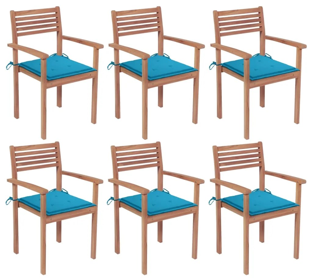 3072576 vidaXL Καρέκλες Κήπου Στοιβαζ. 6 τεμ. από Μασίφ Ξύλο Teak με Μαξιλάρια Μπλε, 1 Τεμάχιο