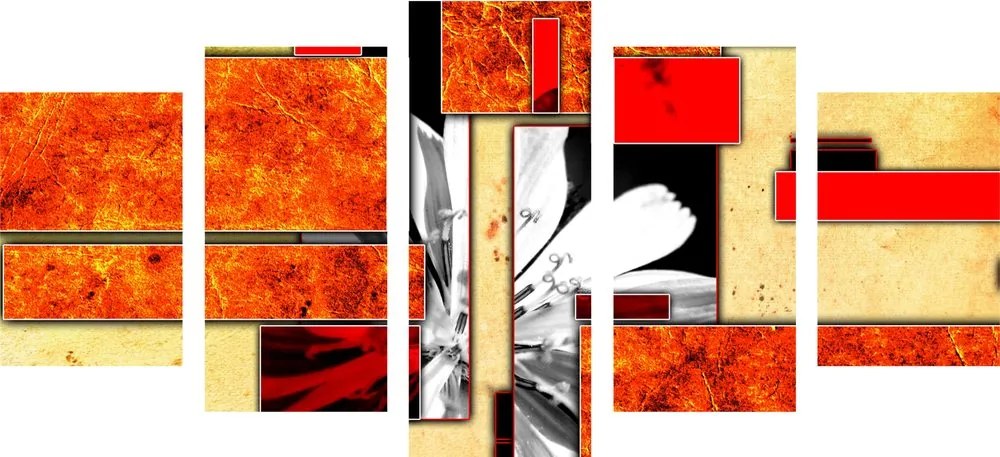 5 μέρος εικόνα πορτοκαλί floral αφαίρεση - 100x50