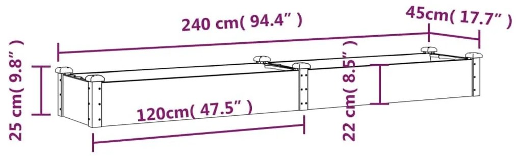 Ζαρντινιέρα Υπερυψ. με Επένδυση 240x45x25 εκ. Μασίφ Ξύλο Ελάτης - Καφέ