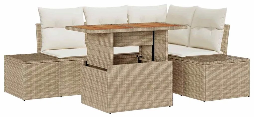 vidaXL Σετ Καναπέ Κήπου με αποθήκευση 5 pcs Μπεζ Πολυ ράταν