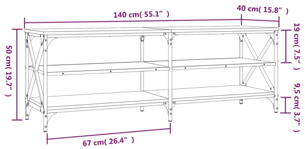 Έπιπλο Τηλεόρασης Καπνιστή Δρυς 140x40x50 εκ Επεξεργασμένο Ξύλο - Καφέ