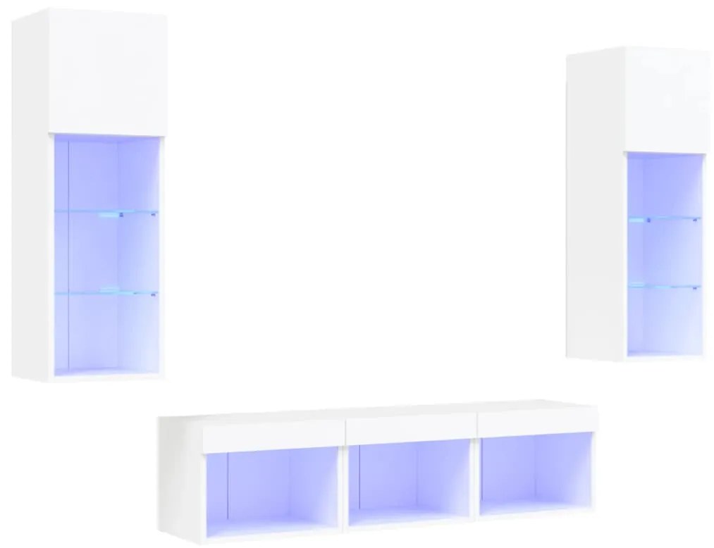 vidaXL Έπιπλα Τοίχου Τηλεόρασης 5 τεμ LED Λευκά από Επεξεργασμένο Ξύλο