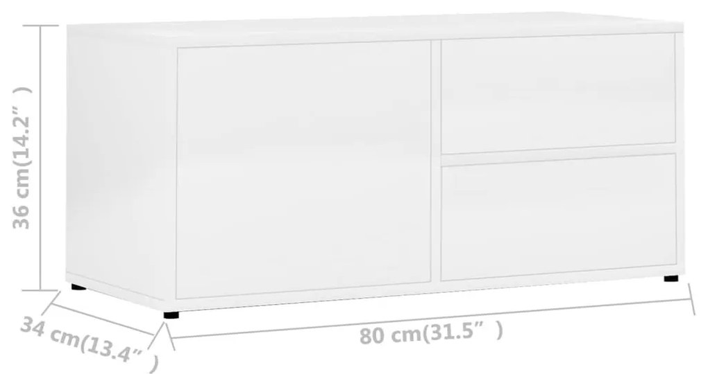 Έπιπλο Τηλεόρασης Γυαλιστερό Λευκό 80x34x36 εκ. Επεξ. Ξύλο - Λευκό