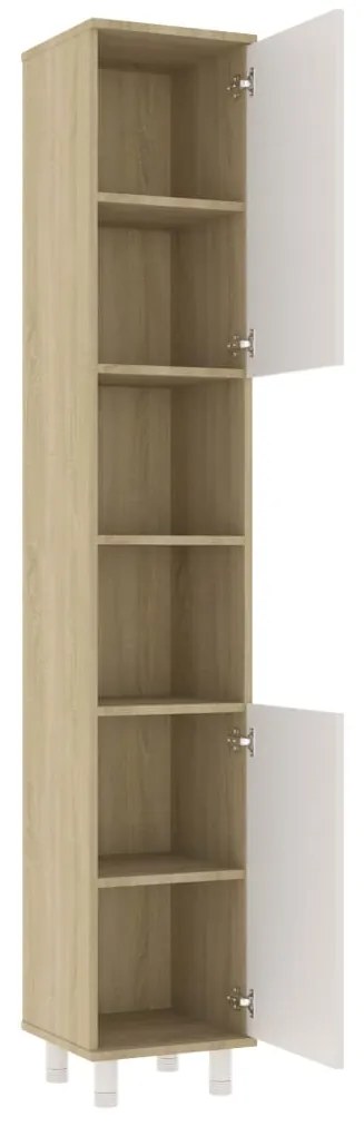 vidaXL Στήλη Μπάνιου Λευκό/Sonoma Δρυς 30 x 30 x 179 εκ. Μοριοσανίδα