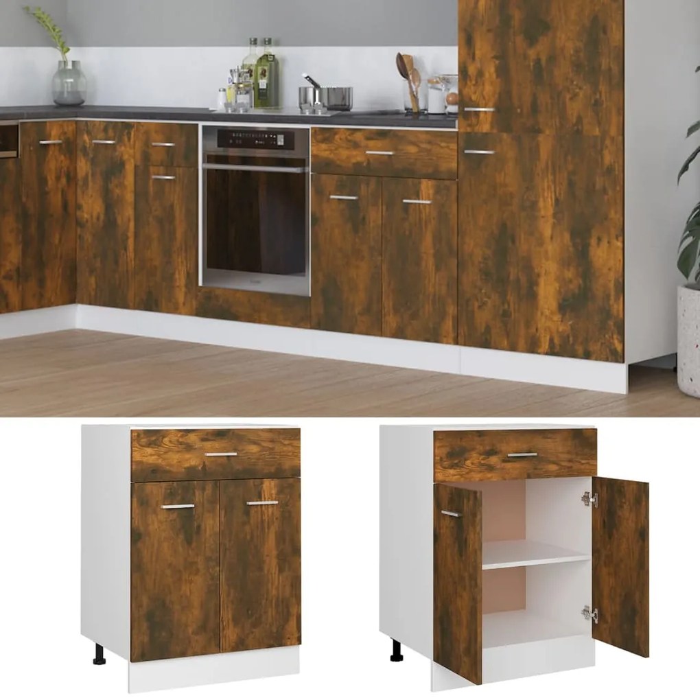 vidaXL Ντουλάπι με Συρτάρια "Lyon" Καπνιστή Δρυς 60x46x81,5 εκ. από Τεχνητό Ξύλο