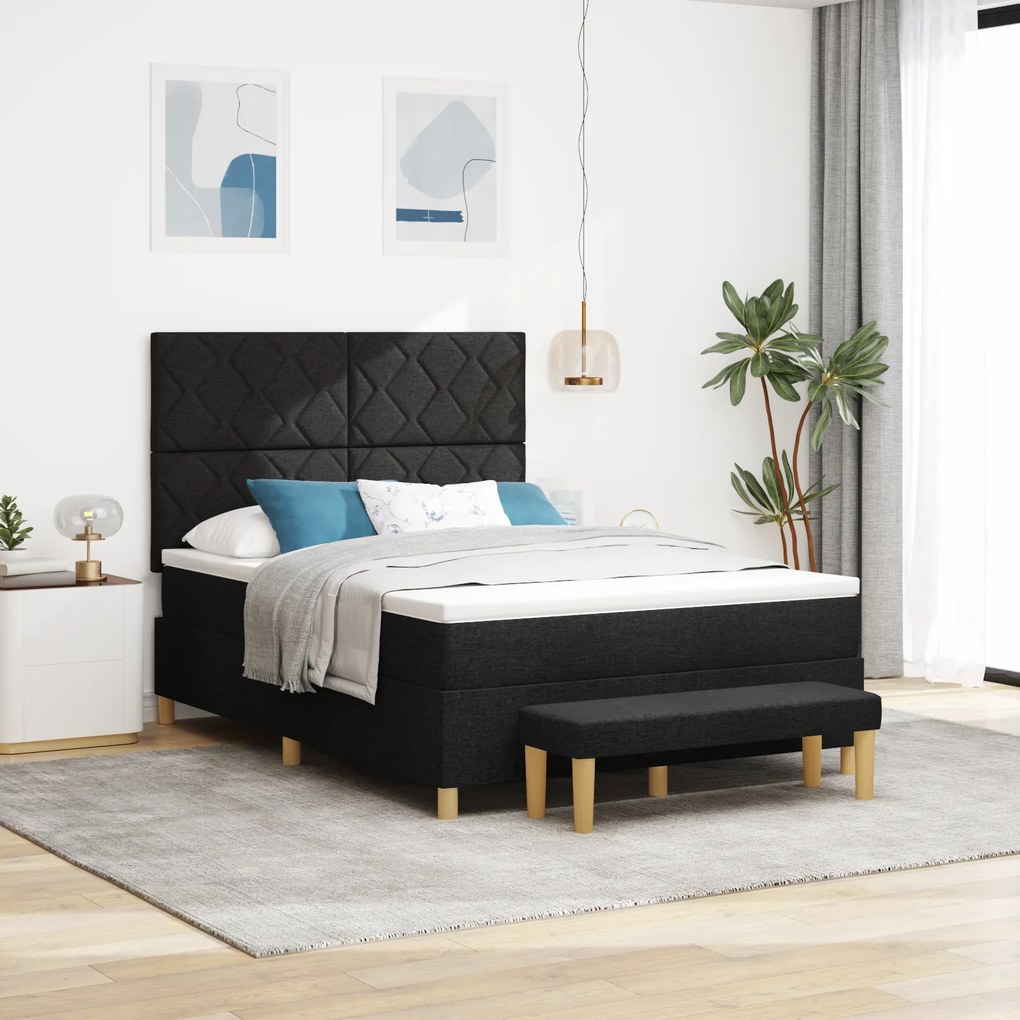vidaXL Κρεβάτι με Στρώμα και Πάγκο Μαύρο 140x200 cm Ύφασμα