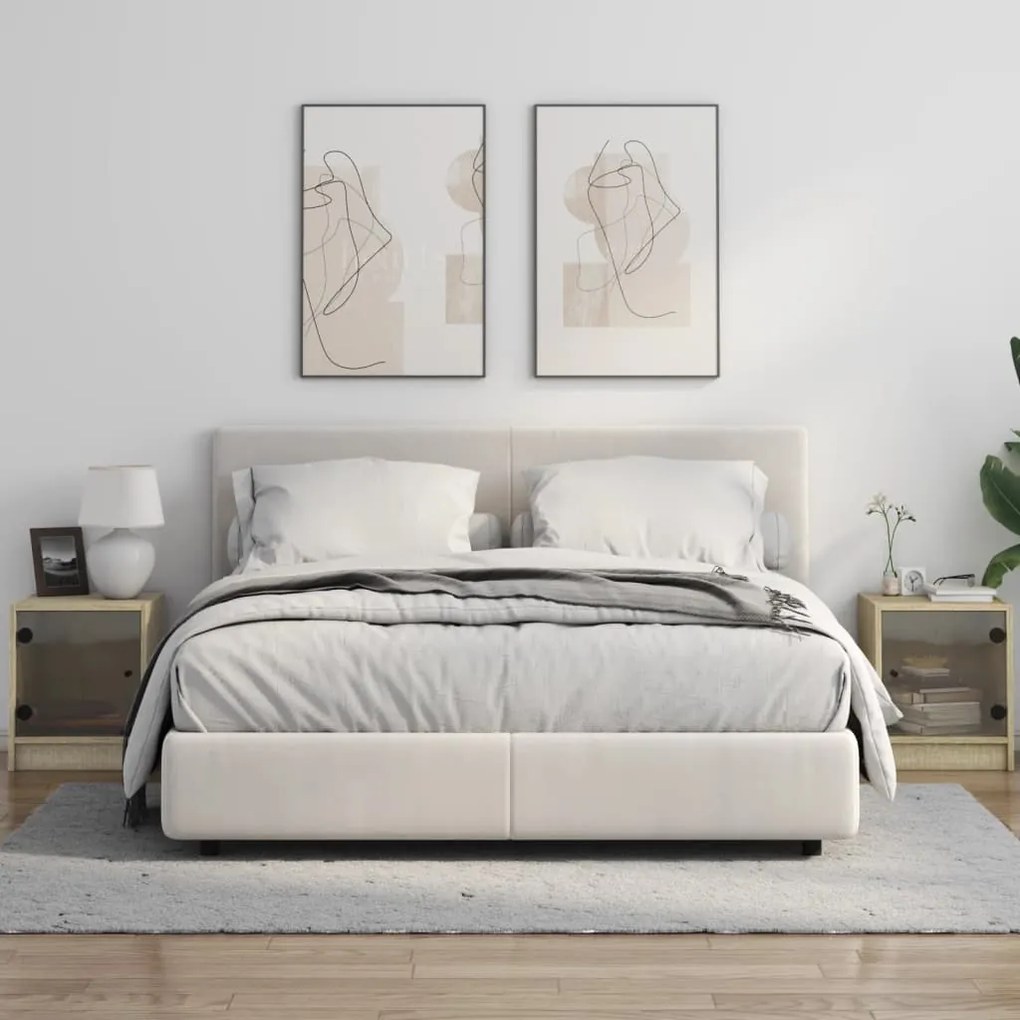 vidaXL Κομοδίνα με Γυάλινες Πόρτες 2 τεμ. Sonoma Δρυς 35x37x42 εκ.