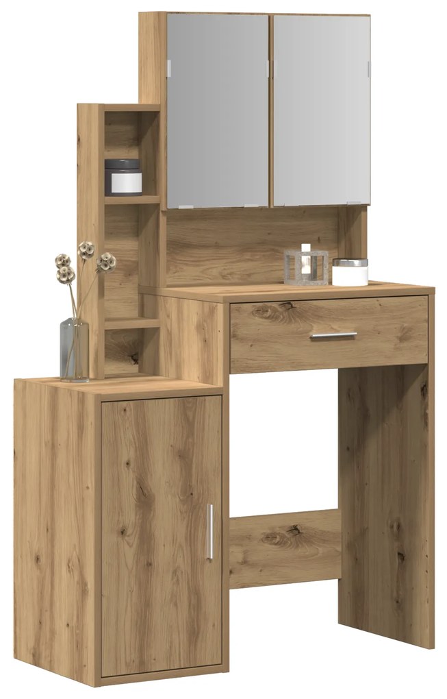 vidaXL Τουαλέτα με Καθρέφτη και LEDs Artisan Oak Επεξεργασμένο Ξύλο