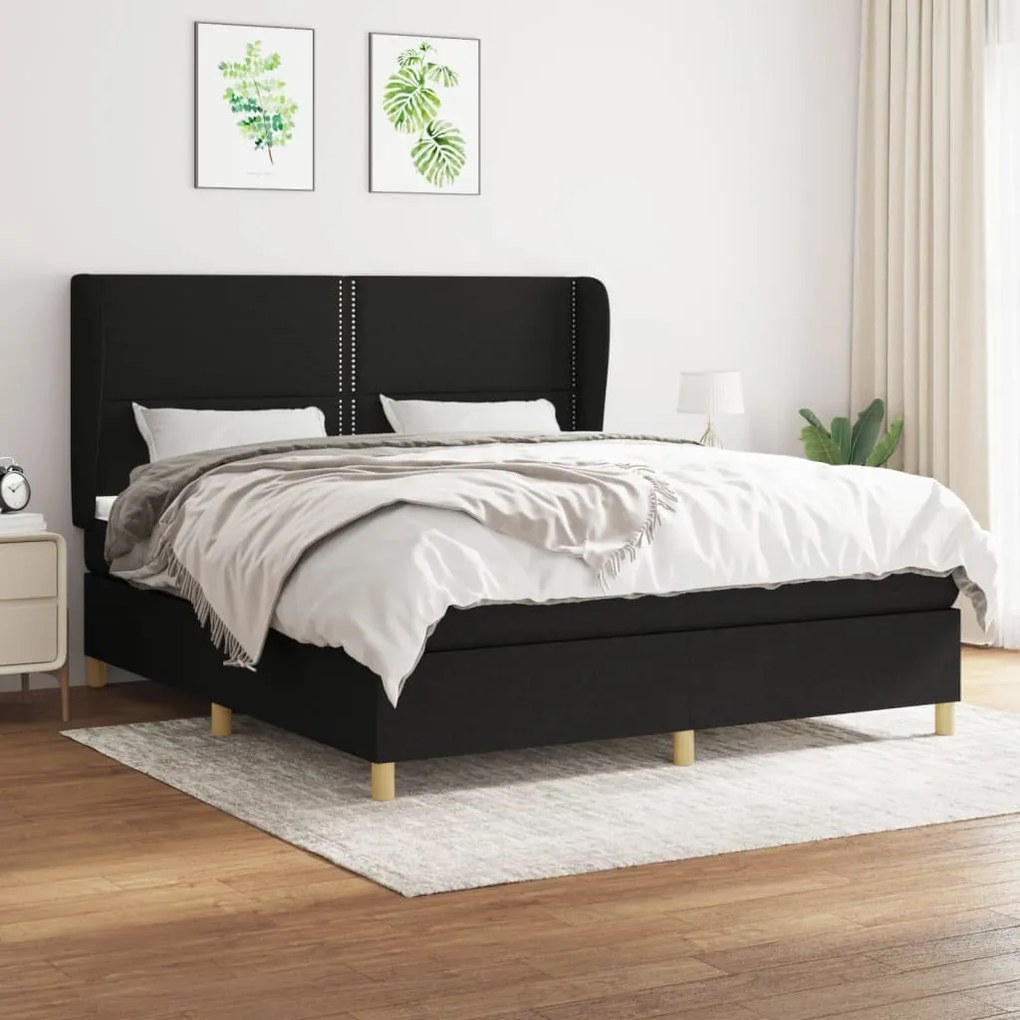 Κρεβάτι Boxspring με Στρώμα Μαύρο 180x200 εκ. Υφασμάτινο