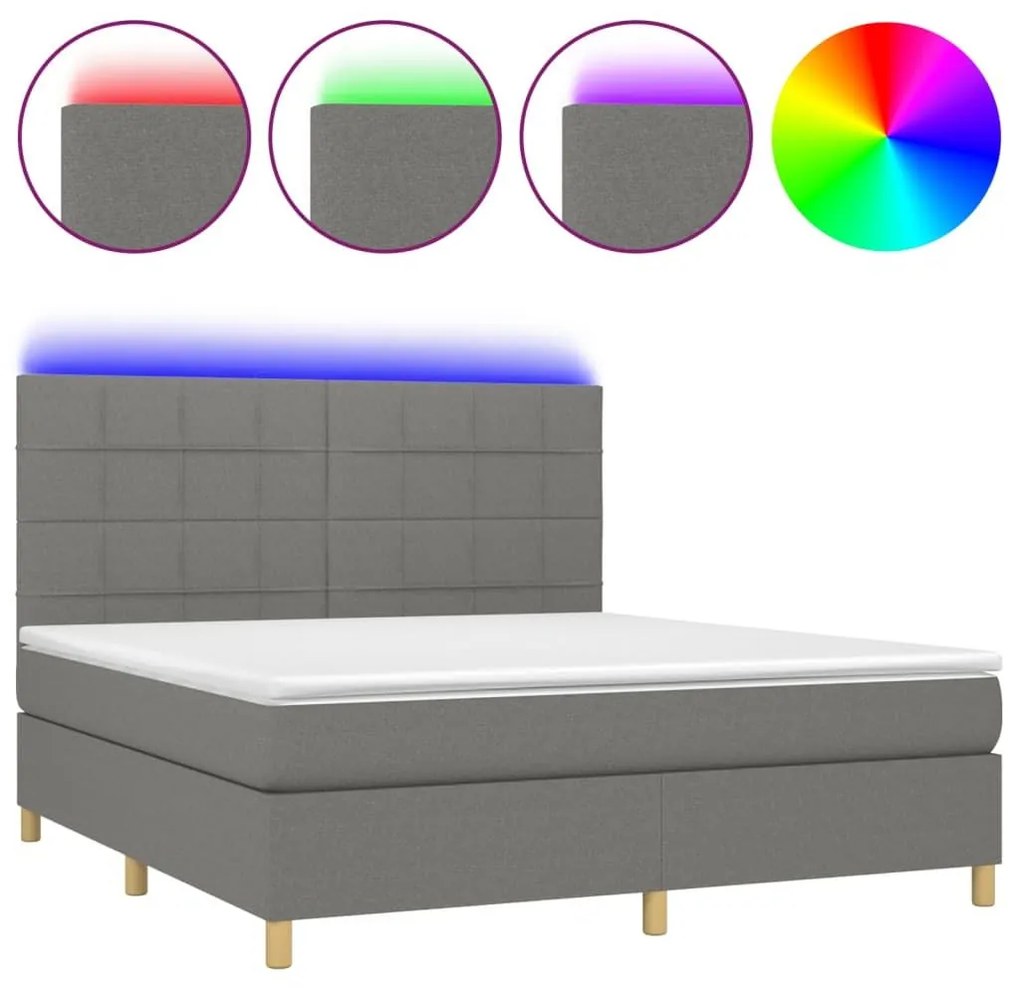 Κρεβάτι Boxspring με Στρώμα &amp; LED Σκ.Γκρι 160x200 εκ Υφασμάτινο - Γκρι