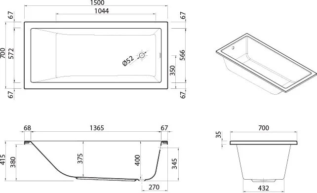 Μπανιέρα SANITANA Cubic-140 x 70 εκ.