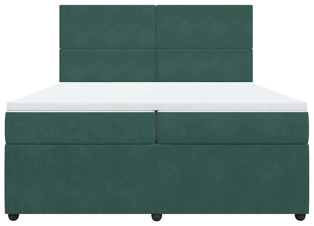 vidaXL Κρεβάτι Boxspring με Στρώμα Σκούρο Πράσινο 200x200εκ. Βελούδινο