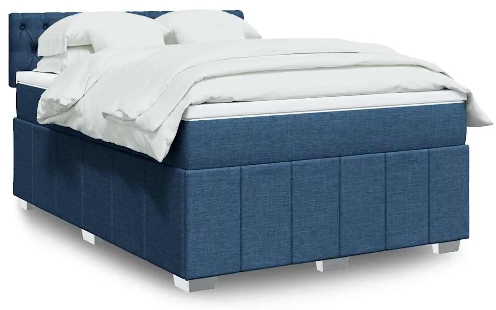 Κρεβάτι Boxspring με Στρώμα Μπλε 140x190 εκ. Υφασμάτινο