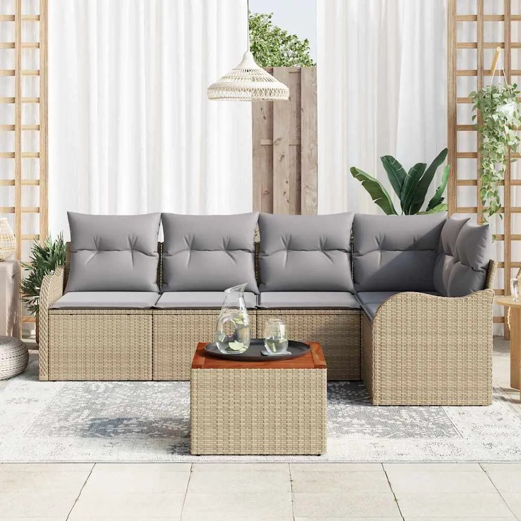 vidaXL Σετ Καναπέ Κήπου 6 pcs Μπεζ Πολυ ράταν