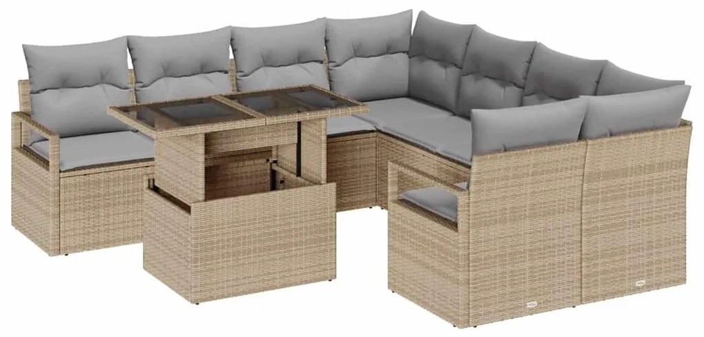 vidaXL Σετ Καναπέ Κήπου 9 pcs μπεζ και ανοιχτό γκρι 100 x 55 x 73 εκ