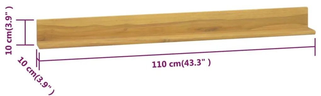 vidaXL Ράφια Τοίχου 2 τεμ. 110 x 10 x 10 εκ. από Μασίφ Ξύλο Teak