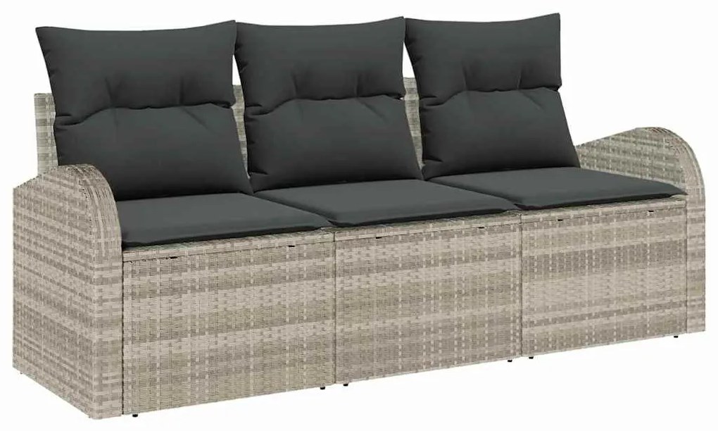vidaXL Σετ Καναπέ Κήπου με μαξιλάρι 3 pcs Ανοιχτό γκρι Πολυ ράταν
