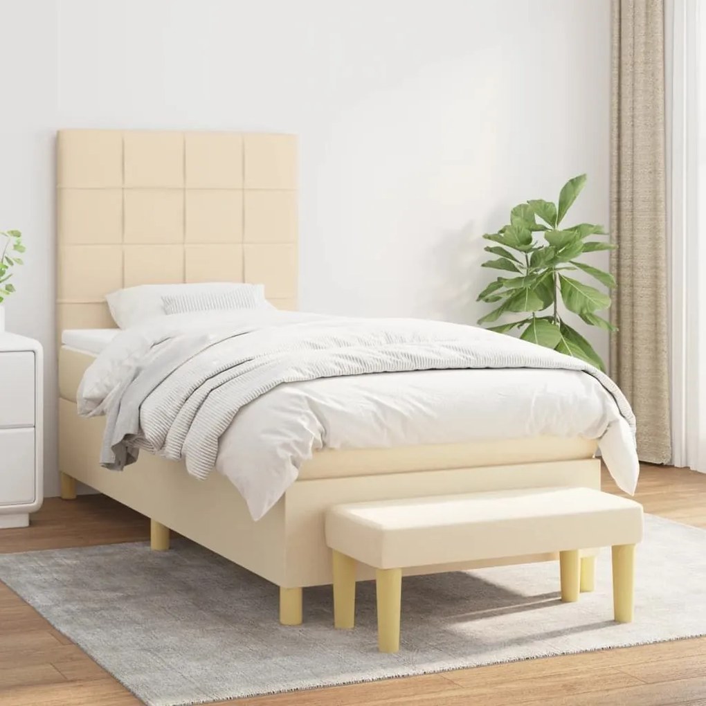 ΚΡΕΒΑΤΙ BOXSPRING ΜΕ ΣΤΡΩΜΑ ΚΡΕΜ 90X190 ΕΚ.ΥΦΑΣΜΑΤΙΝΟ 3137122