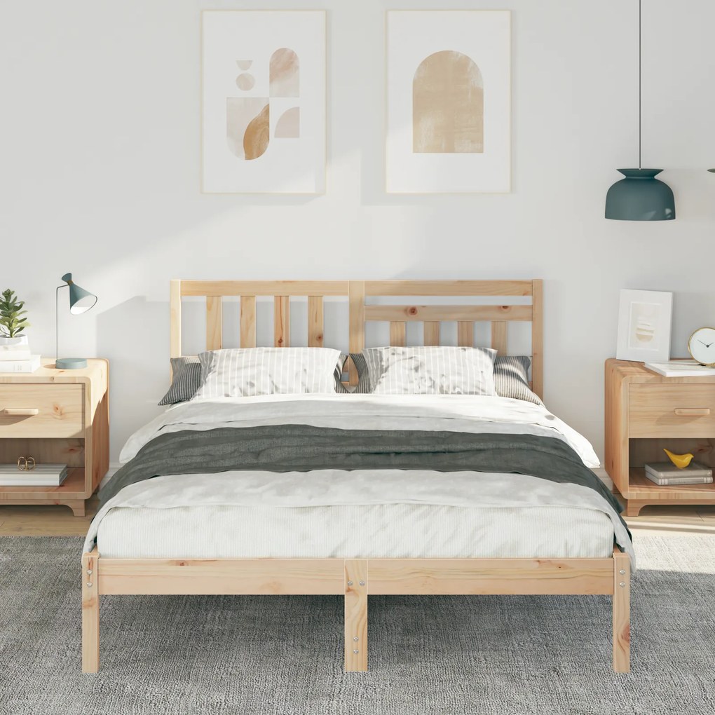 vidaXL Σκελετός Κρεβατιού Καφέ 140 x 190 cm Μασίφ ξύλο πεύκου