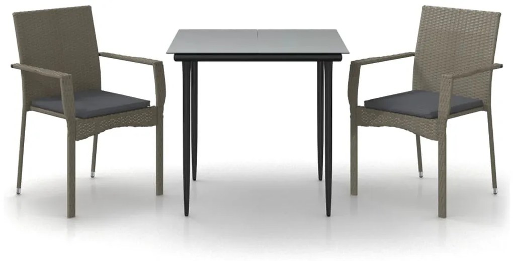 vidaXL Σετ Τραπεζαρίας Κήπου 3 τεμ. Μαύρο/Γκρι Συνθ.Ρατάν με Μαξιλάρια