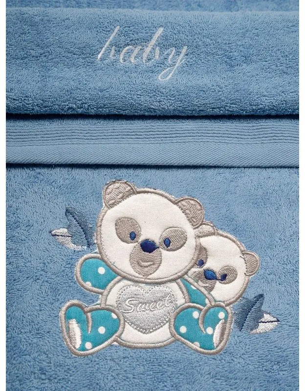 Σετ πετσέτες κεντητές Panda 02 Blue/Blue