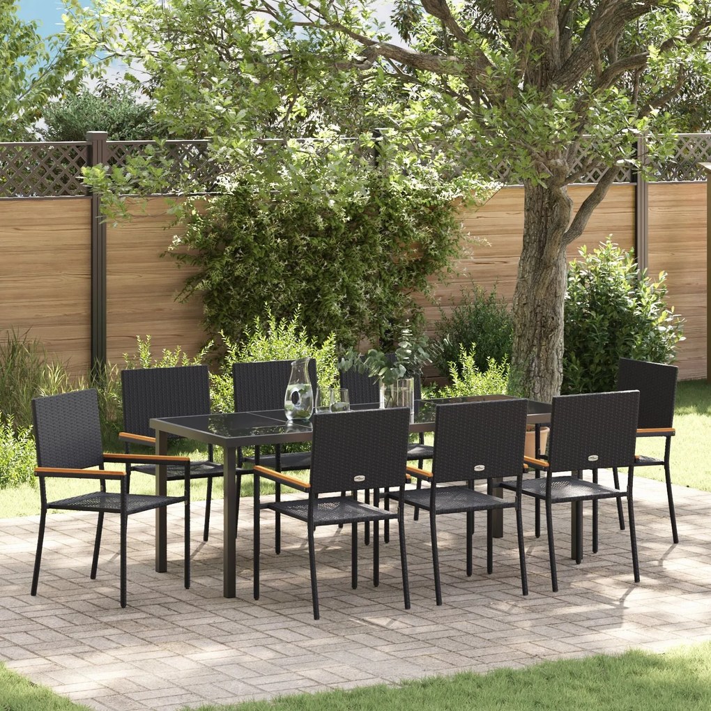 vidaXL Σετ Τραπεζαρίας Κήπου 9 Τεμαχίων Μαύρο Poly Rattan
