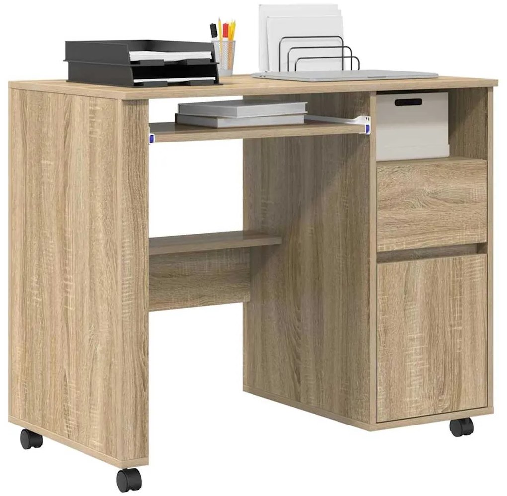 vidaXL Γραφείο με Ρόδες με συρτάρι Sonoma Δρυς 91 x 50 x 77 εκ.