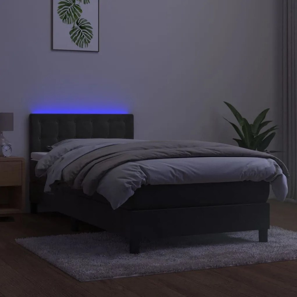 Κρεβάτι Boxspring με Στρώμα &amp; LED Σκ. Γκρι 80x200 εκ. Βελούδινο - Γκρι