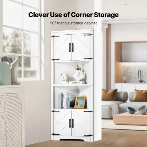 VEVOR 68&quot; Corner Storage Cabinet with 4 Wooden Doors &amp; Adjustable Shelves White
