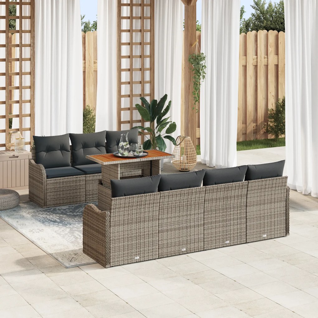 vidaXL Σετ Σαλονιού 8 τεμαχίων με Μαξιλάρια Γκρι Poly Rattan