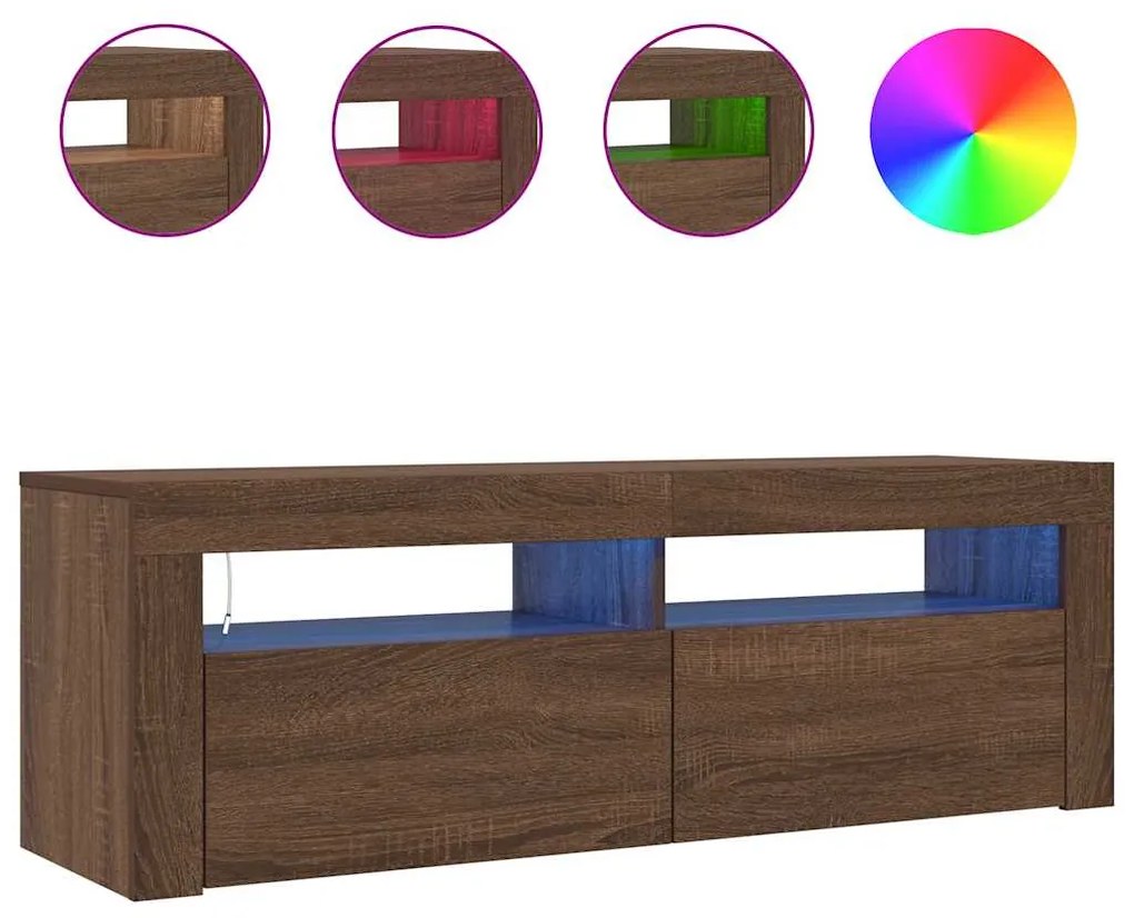 vidaXL Έπιπλο Τηλεόρασης με LED Καφέ Δρυς 120x35x40 εκ.