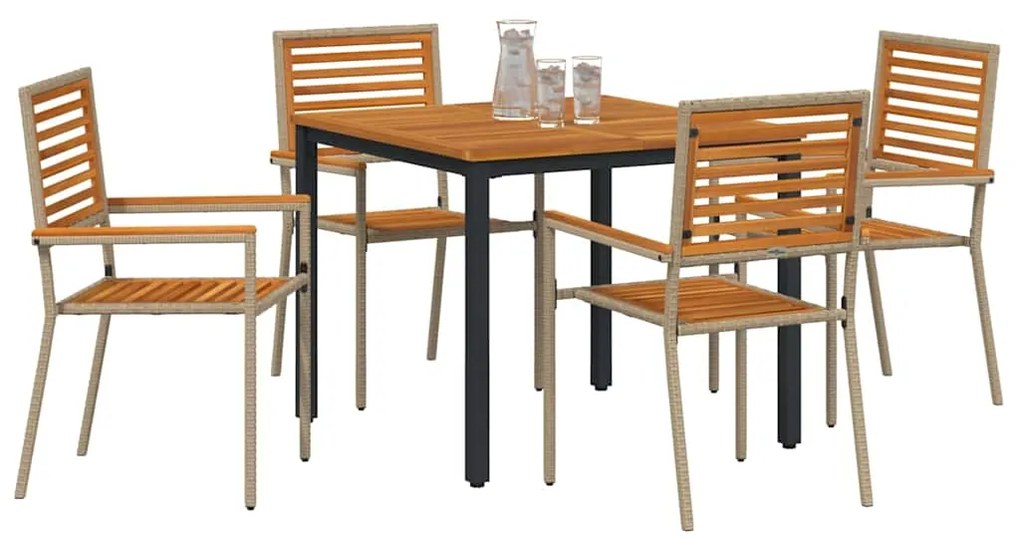 vidaXL Σέτ φαγητού για κήπο 5 pcs Μπεζ 90 x 90 x 75 cm συνθετικό ρατάν