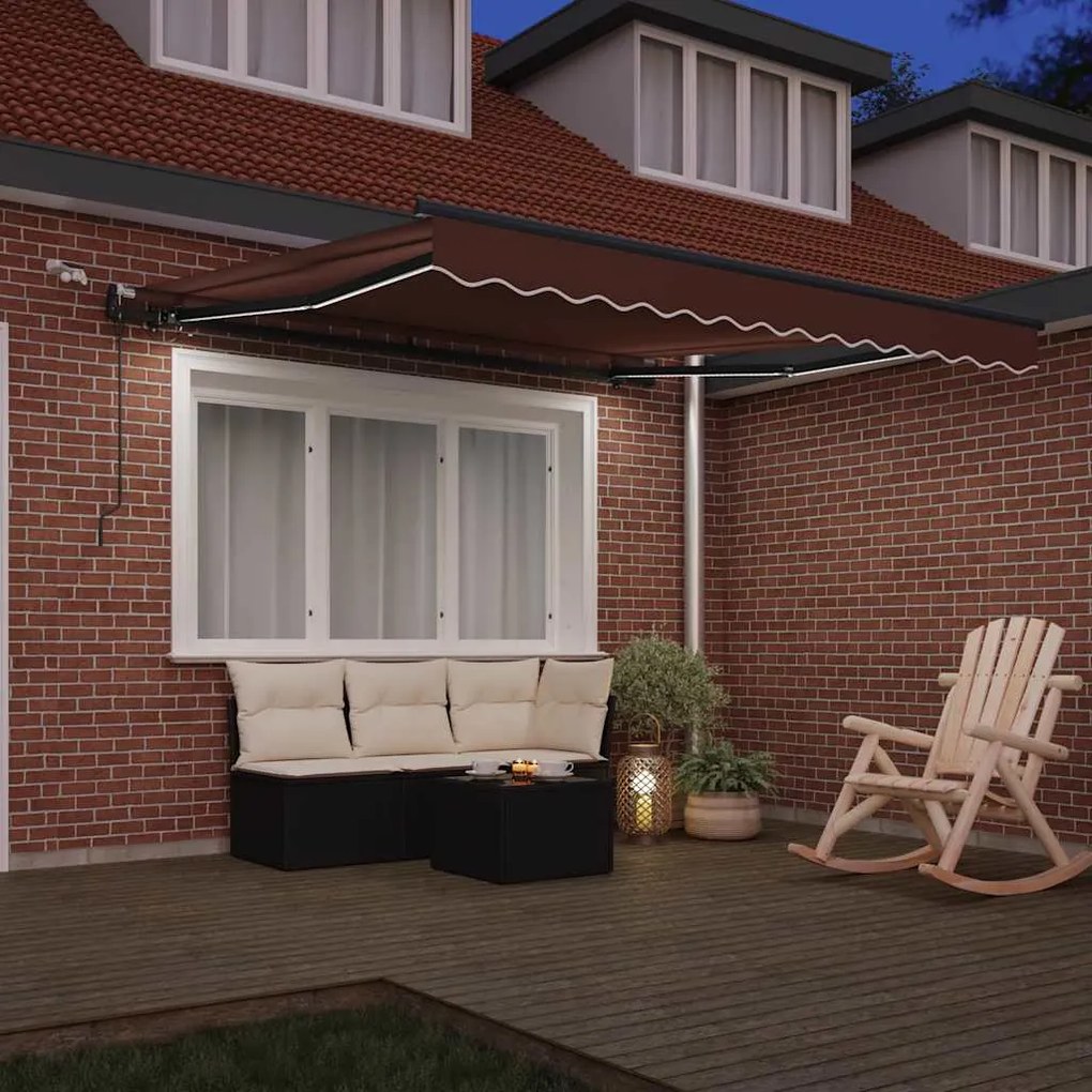 vidaXL Τέντα Πτυσσόμενη Αυτόματη με LED Καφέ 300x250 εκ.