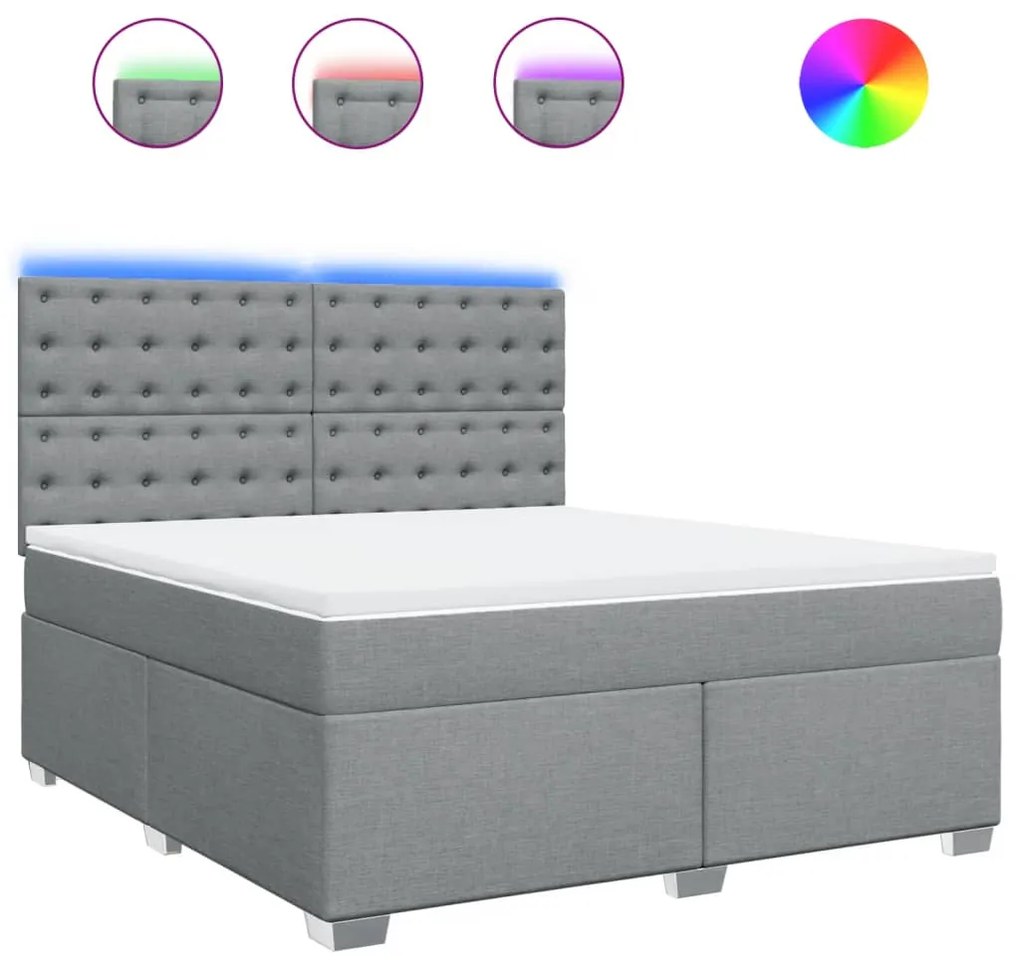 Κρεβάτι Boxspring με Στρώμα Ανοιχτό Γκρι 180x200 εκ. Υφασμάτινο - Γκρι