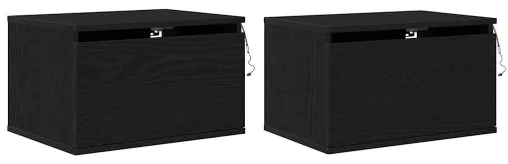 vidaXL Τοίχου κομοδίνο με συρτάρι 2 pcs Μαύρη Οξυά 50 x 36 x 30 εκ