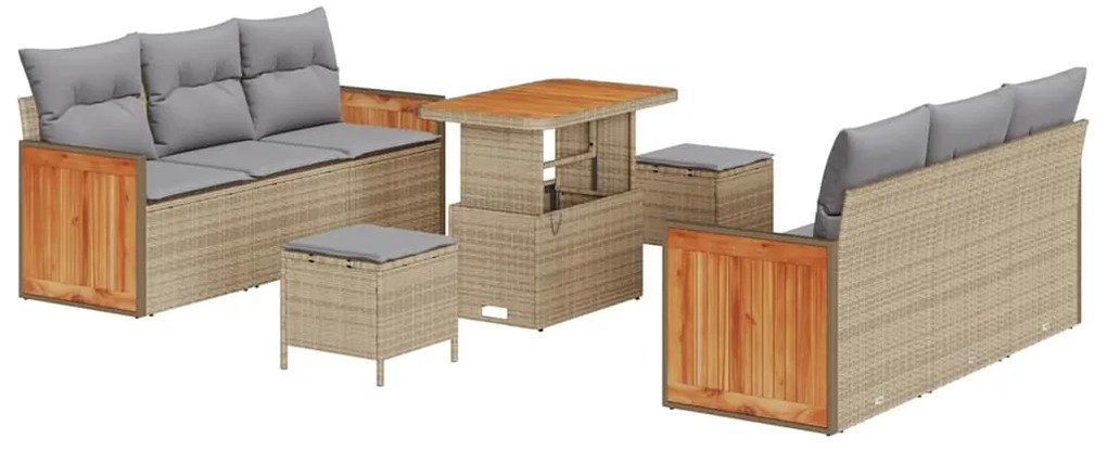 vidaXL Σετ Καναπέ Κήπου 9 pcs Μπεζ 90 x 55 x 71 cm συνθετικό ρατάν