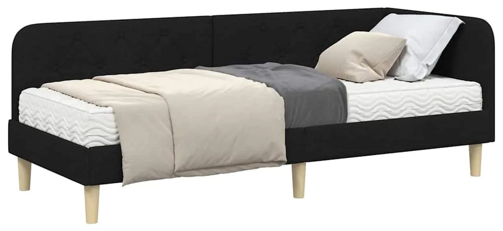 vidaXL Κρεβάτι Γωνίας με στρώμα με κεφαλάρι Μαύρο 80 x 200 cm ύφασμα