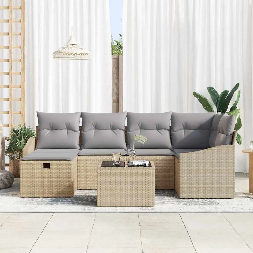 vidaXL Σετ Καναπέ Κήπου με μαξιλάρι 7 pcs Μπεζ, Ανοιχτό Γκρι