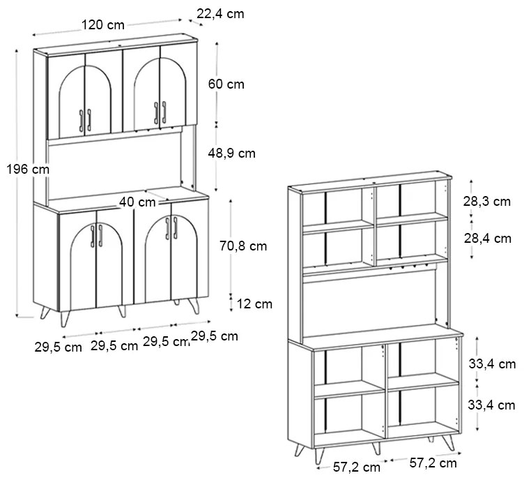 Έπιπλο κουζίνας Kalira 4 Megapap χρώμα λευκό - rota oak 120x40x196εκ.