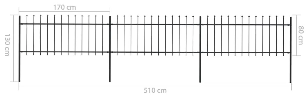 vidaXL Κάγκελα Περίφραξης με Λόγχες Μαύρα 5,1 x 0,8 μ. από Χάλυβα