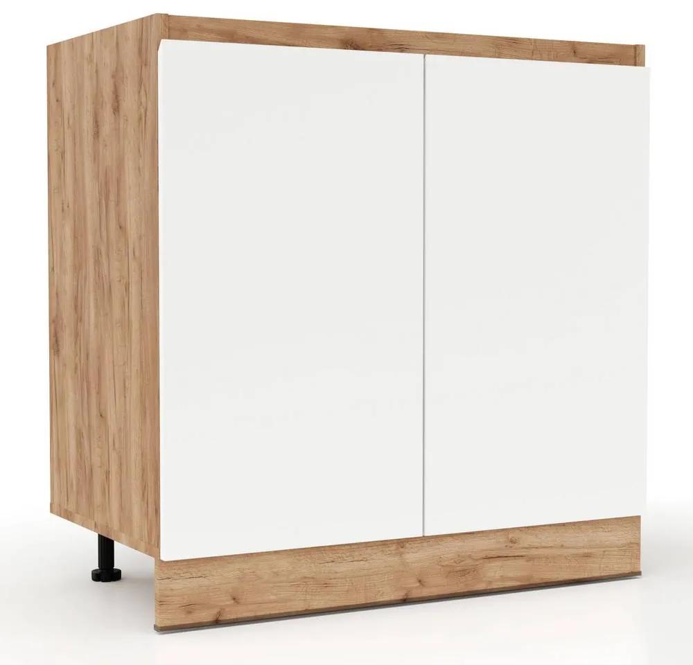 Επιδαπέδιο ντουλάπι νεροχύτη κουζίνας Soft Λευκό με βελανιδιά 80x46,5x81,5εκ