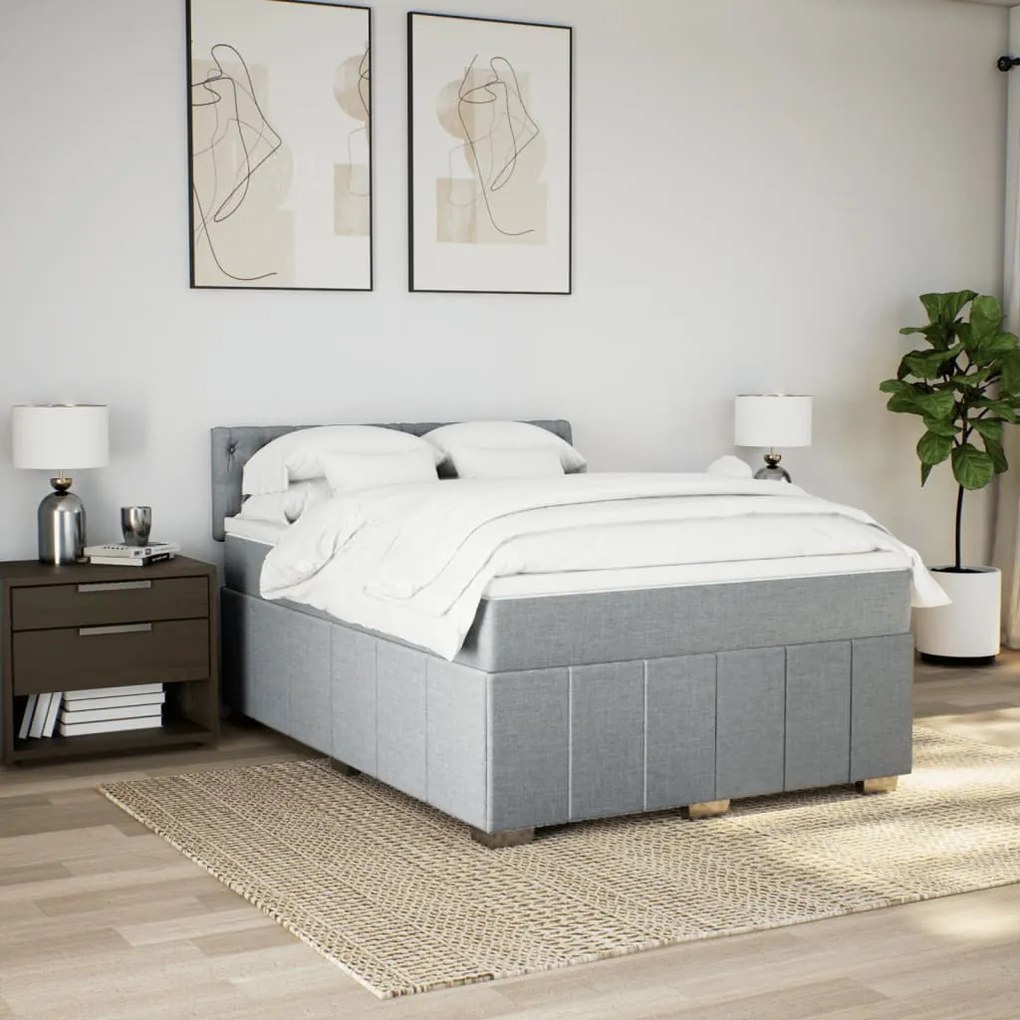 vidaXL Κρεβάτι Boxspring με Στρώμα Ανοιχτό Γκρι 140x190 εκ. Υφασμάτινο