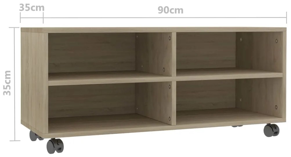 vidaXL Έπιπλο Τηλεόρασης με Ρόδες Sonoma Δρυς 90x35x35 εκ. Επεξ. Ξύλο