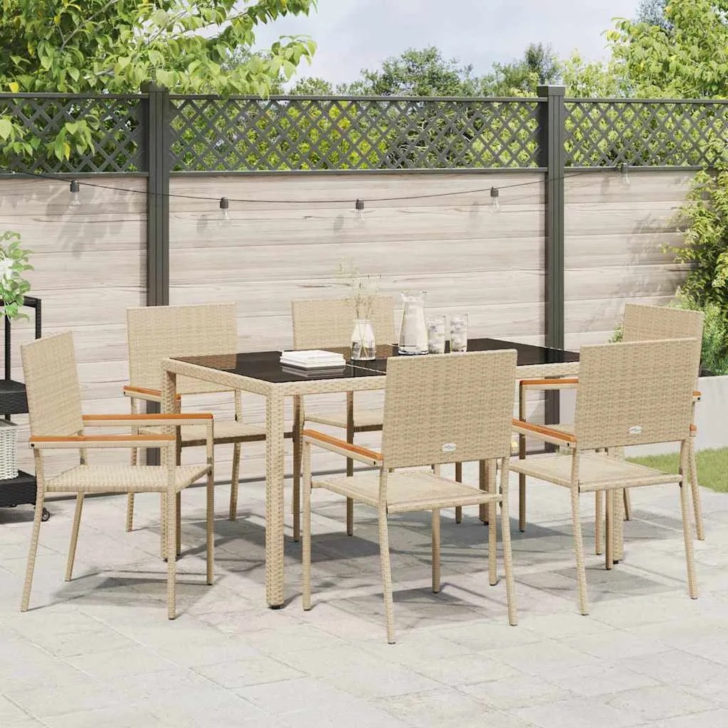 vidaXL Σέτ φαγητού για κήπο 7 pcs Μπεζ 150 x 90 x 75 cm