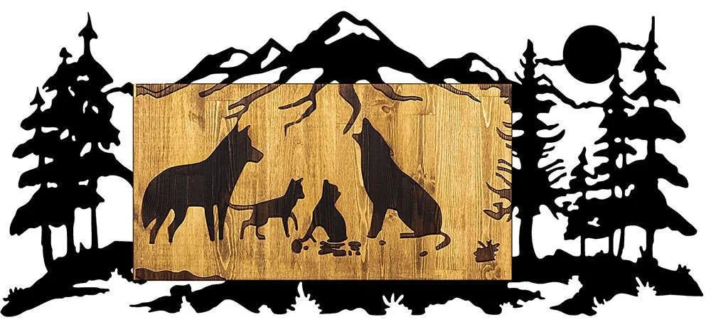 Διακοσμητικό Τοίχου Wolf Family 899SKL2197 108x3x47cm Walnut-Black Wallity Μέταλλο,Ξύλο