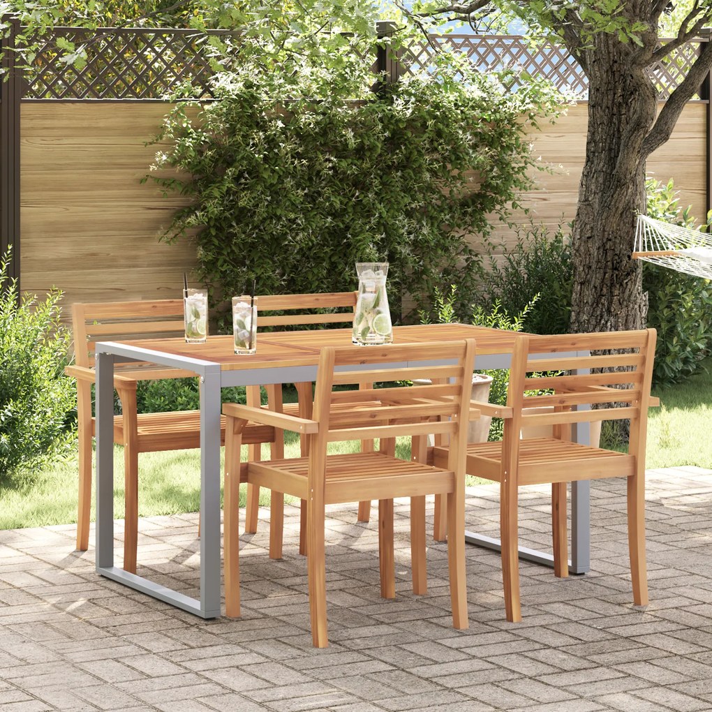 vidaXL Εξωτερική Τραπεζαρία Γκρι 140x80x75 εκ. Ατσάλι & Σομια Ρητίνη