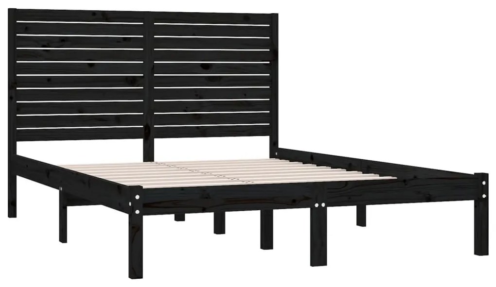 vidaXL Πλαίσιο Κρεβατιού Μαύρο 150 x 200 εκ. Μασίφ Ξύλο King Size