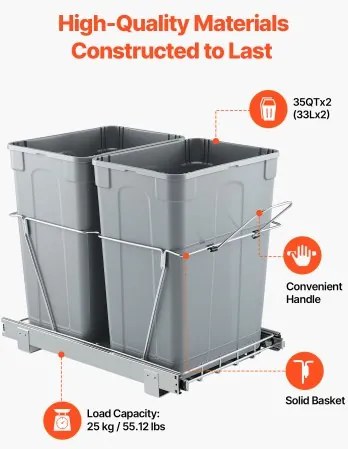 VEVOR Double Pullout Waste Container Under Cabinet Kitchen Bin Trash Can