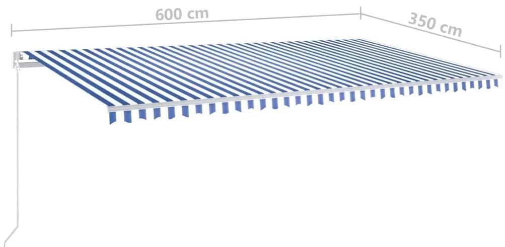 Τέντα Συρόμενη Αυτόματη με Στύλους Μπλε / Λευκό 6x3,5 μ. - Μπλε