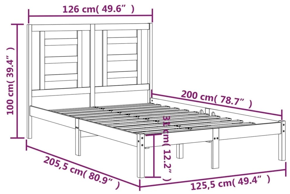 vidaXL Σκελετός Κρεβατιού Χωρίς Στρώμα 120x200 εκ Μασίφ Ξύλο Πεύκου